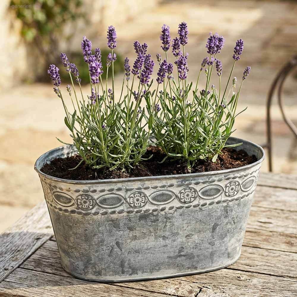 Zinktopf Pflanztopf Zink Blumentopf Oval Lang Landhausstil Antik-Grau 32 cm