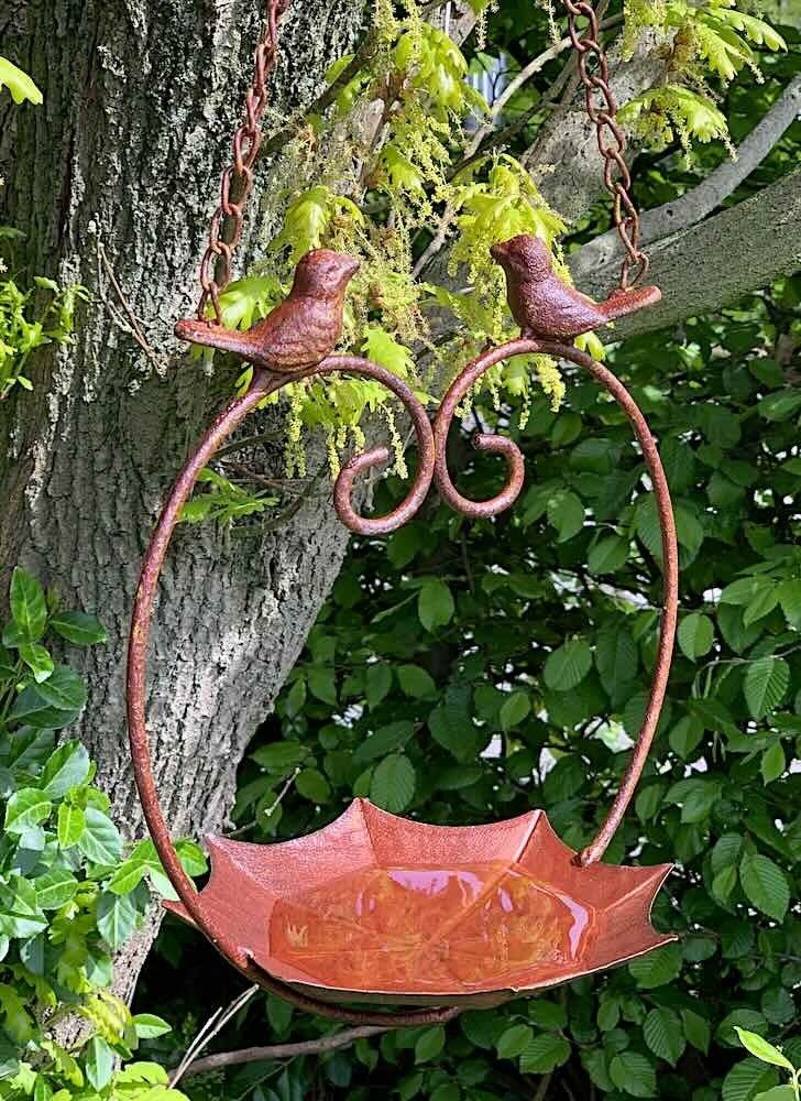 Vogeltränke Hängend Vogelbad zum Aufhängen Vogelfutterschale Landhausstil Braun