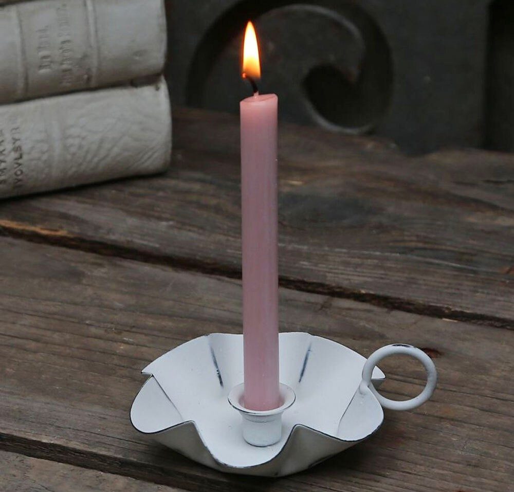 Chic Antique Kerzenhalter mit Henkel für Spitzkerzen Kerzenständer Shabby Weiß