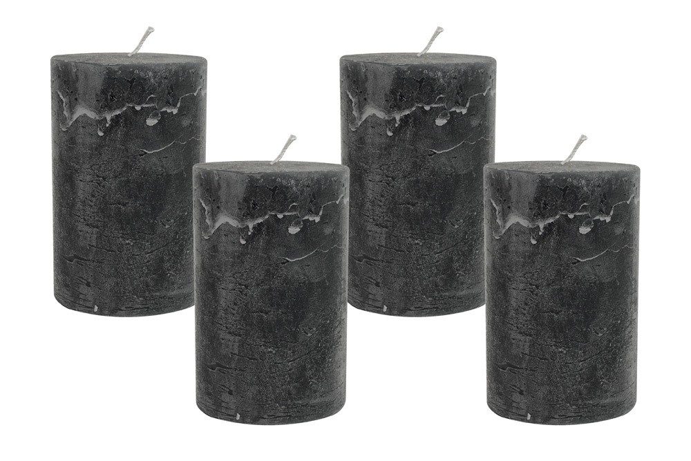 4 Rustic Stumpenkerzen Premium Kerze Anthrazit 7x12cm - 55 Std Brenndauer