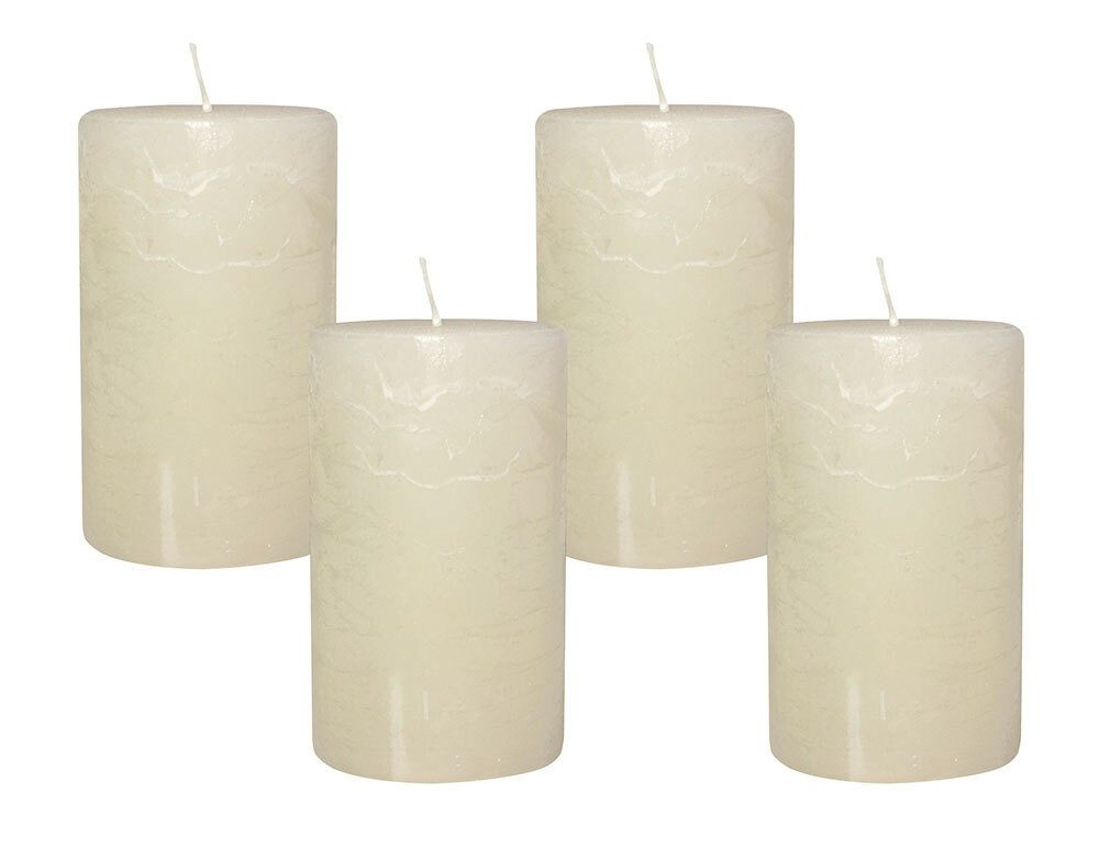 4 Rustic Stumpenkerzen Premium Kerze Creme Weiß 6x10cm - 38 Std Brenndauer