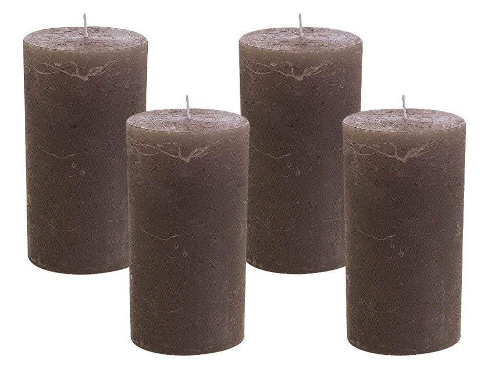4 Rustic Stumpenkerzen Premium Kerze Dark Taupe 7x15cm - 65 Std Brenndauer