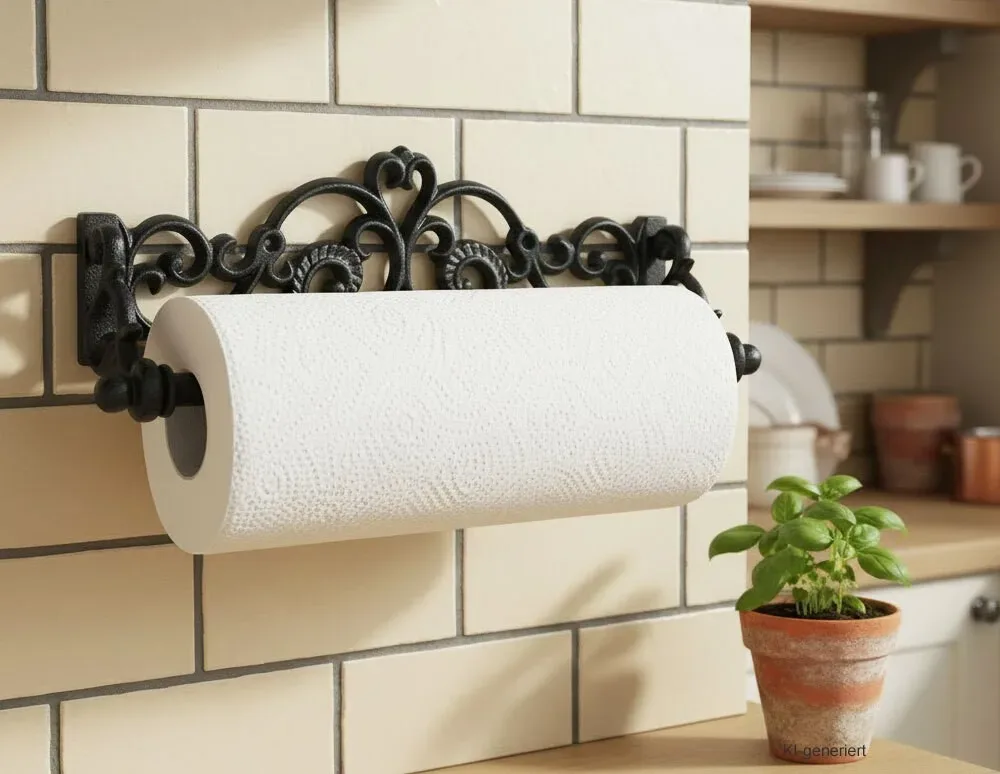 Küchenrollenhalter Landhausstil Nostalgie Antik-Stil Wandmontage Gusseisen Schwarz