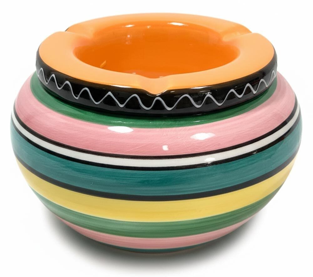 Sturmaschenbecher XL Keramik 14 cm Windaschenbecher für draußen Deckel Orange