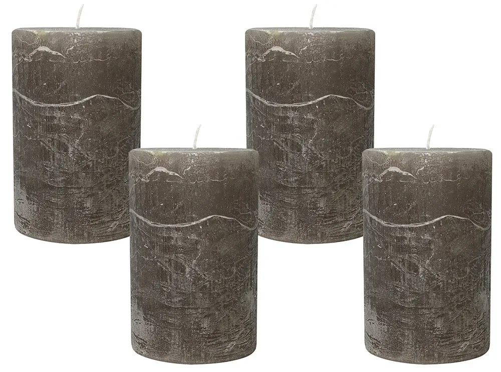 4 Rustic Stumpenkerzen Premium Kerze Dark Taupe 7x12cm - 55 Std Brenndauer