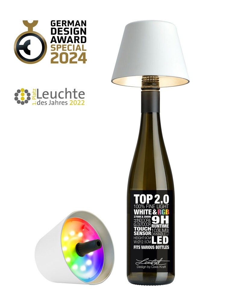 Sompex Flaschenleuchte TOP 2.0 Weiß LED RGBW mit Akku