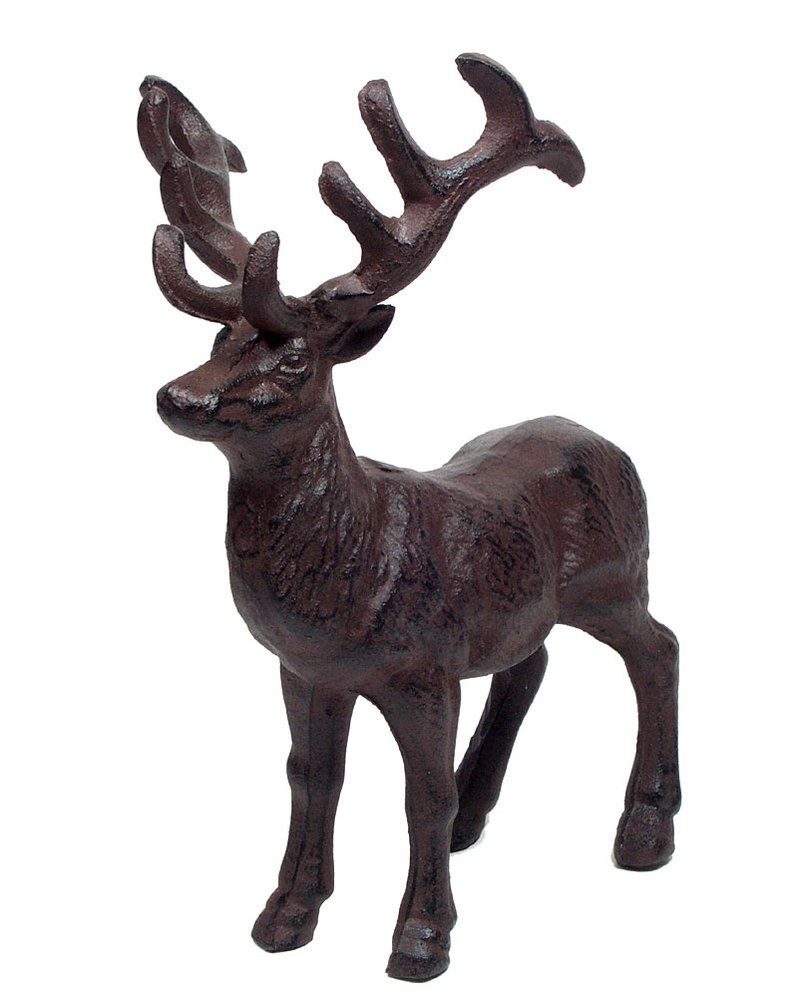 Rustikale Dekofigur Stolzer Hirsch Gusseisen Antik-Braun 23cm