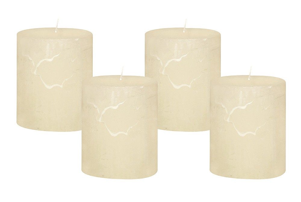 4 Rustic Stumpenkerzen Premium Kerze Creme Weiss 7x8cm - 40 Std Brenndauer