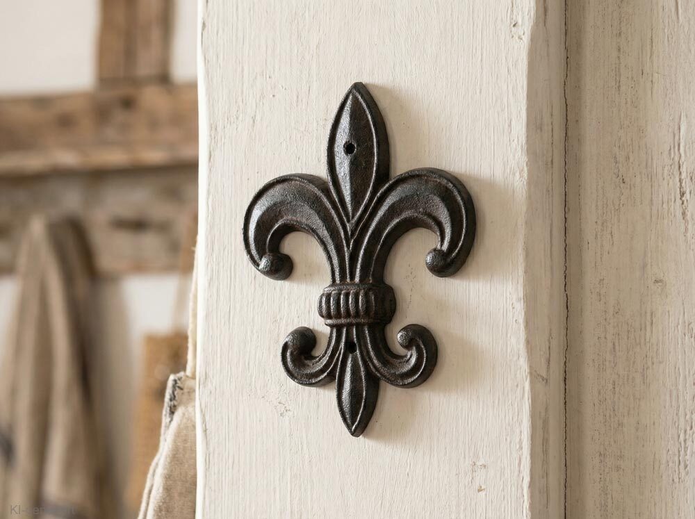 Lilie Deko Gusseisen Französische Fleur-de-Lys für Wand Antik-Stil Schwarz