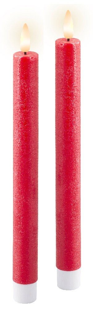 LED Stabkerze Echtwachs Rot 2 Stück Warmweiß flackernd Timer Batterie 24,5cm