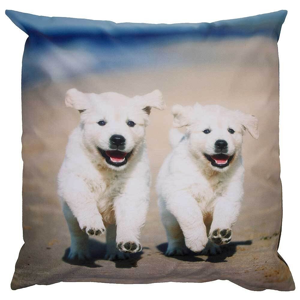 Outdoor Kissen Hundemotiv 2 Hunde Welpen Gartenkissen Wasserabweisend 50 x 50 cm