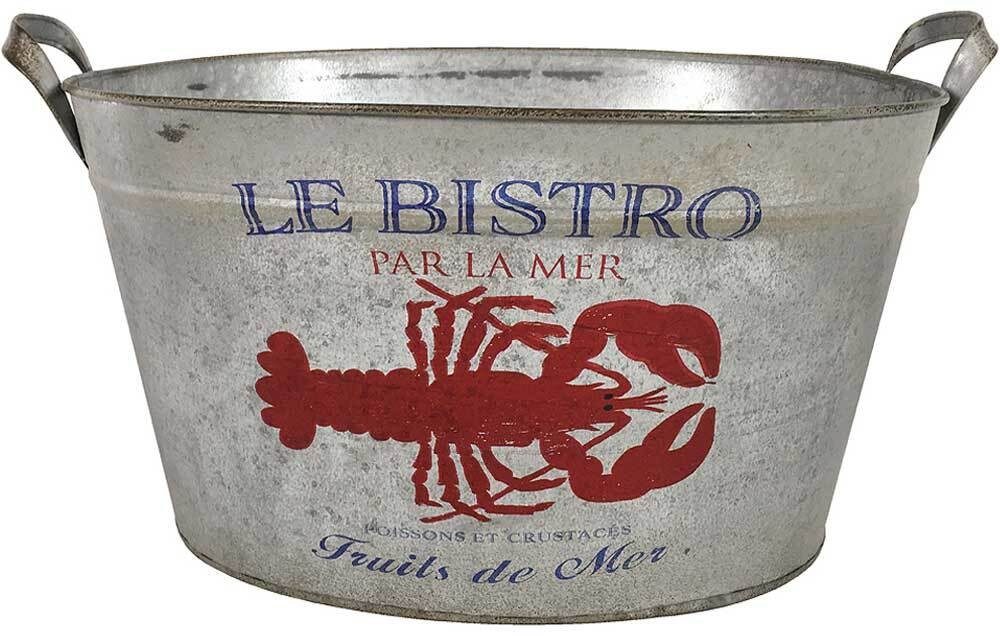 Pflanzgefäß Zinkwanne Hummer Fruit de Mer Vintage Blumenkübel Zink 47x33cm