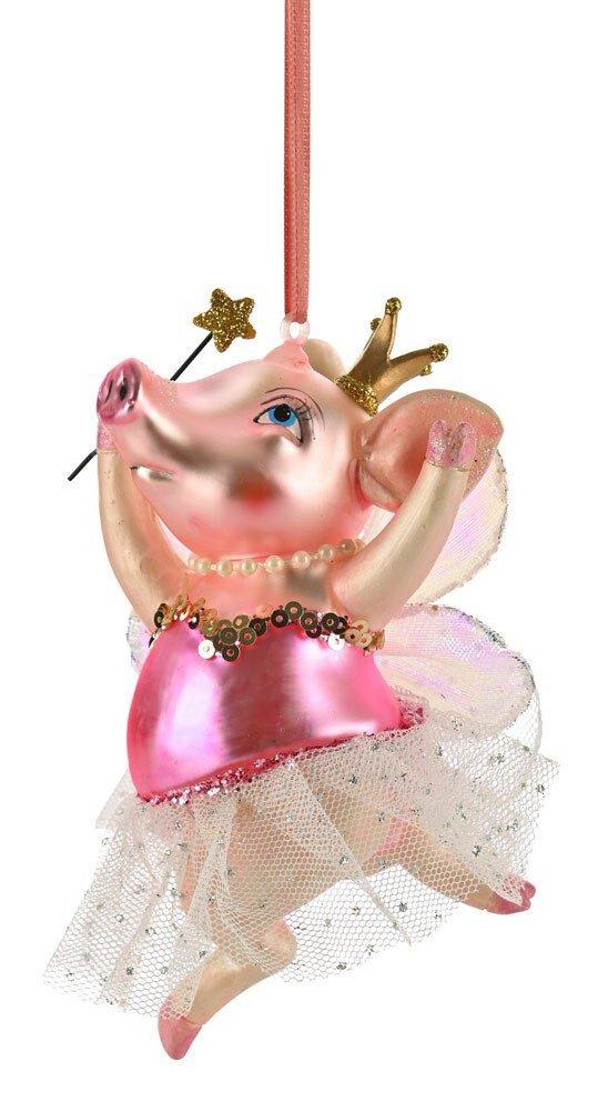 Giftcompany Christbaumschmuck Schweinchen Ballerina Hänger Glas Rosa 12cm