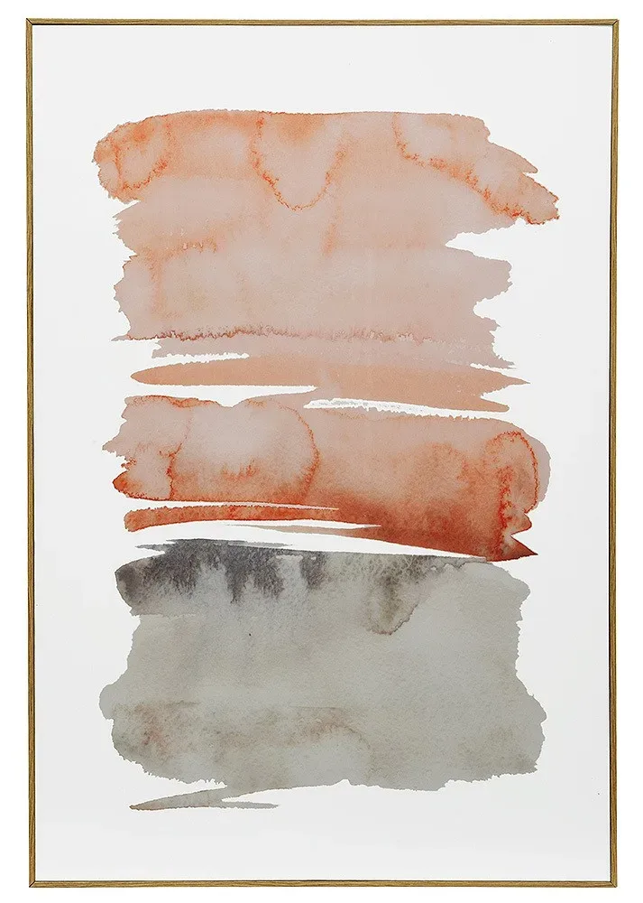 Wandbild Holz mit Rahmen Kunstdruck Pinselstrich Aquarell Orange Weiß 60x40cm