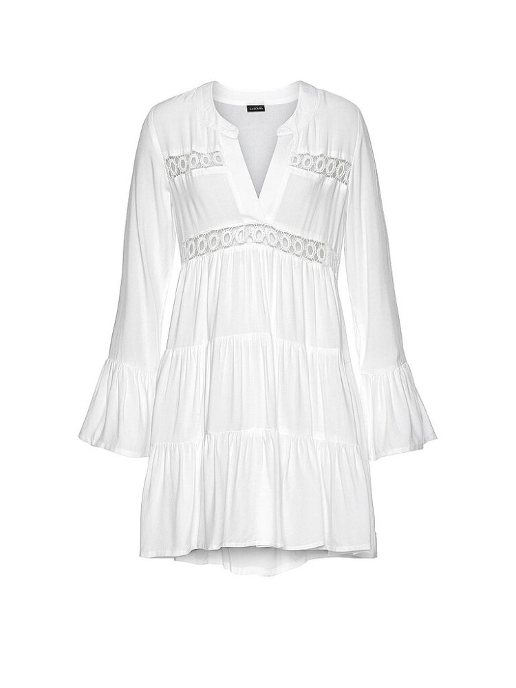 LASCANA Longbluse mit Spitzeneinsätzen, Tunika, Blusenkleid, Strandmode