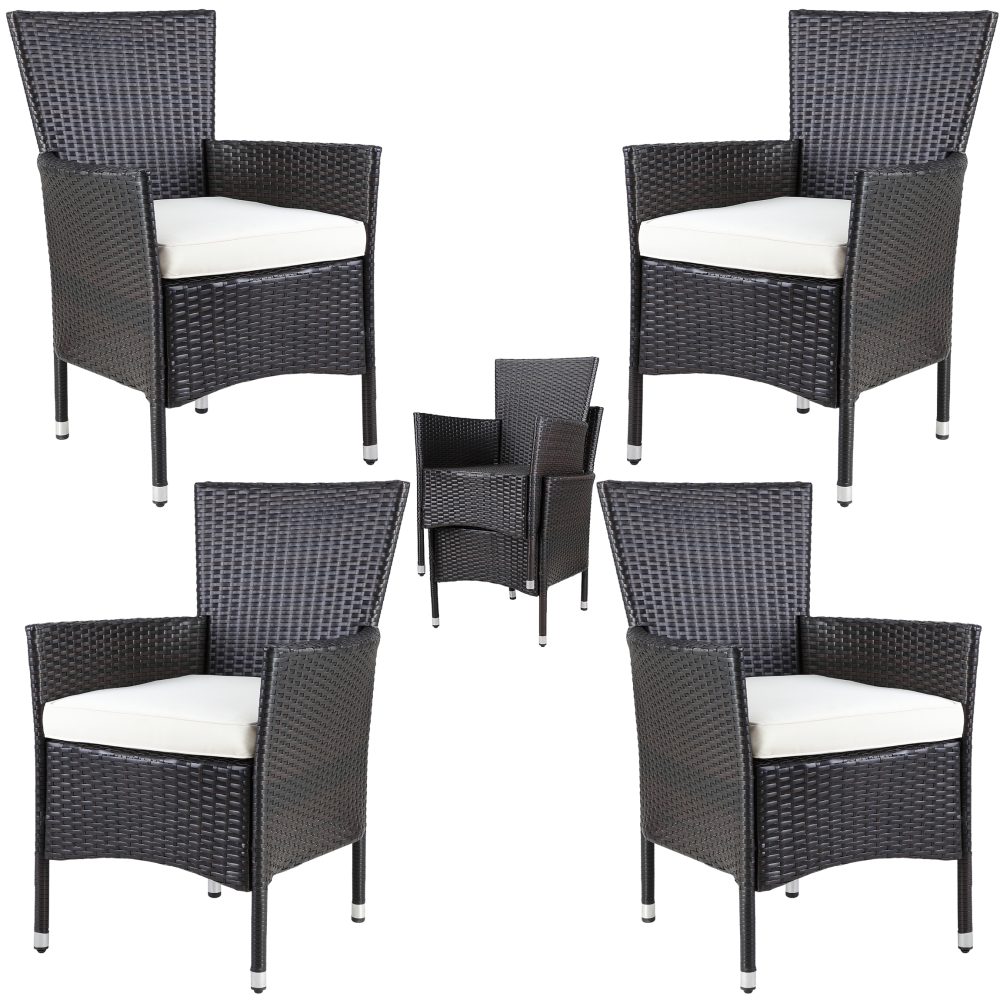 Polyrattan Gartenstuhl 4er-Set Braun/Creme stapelbar