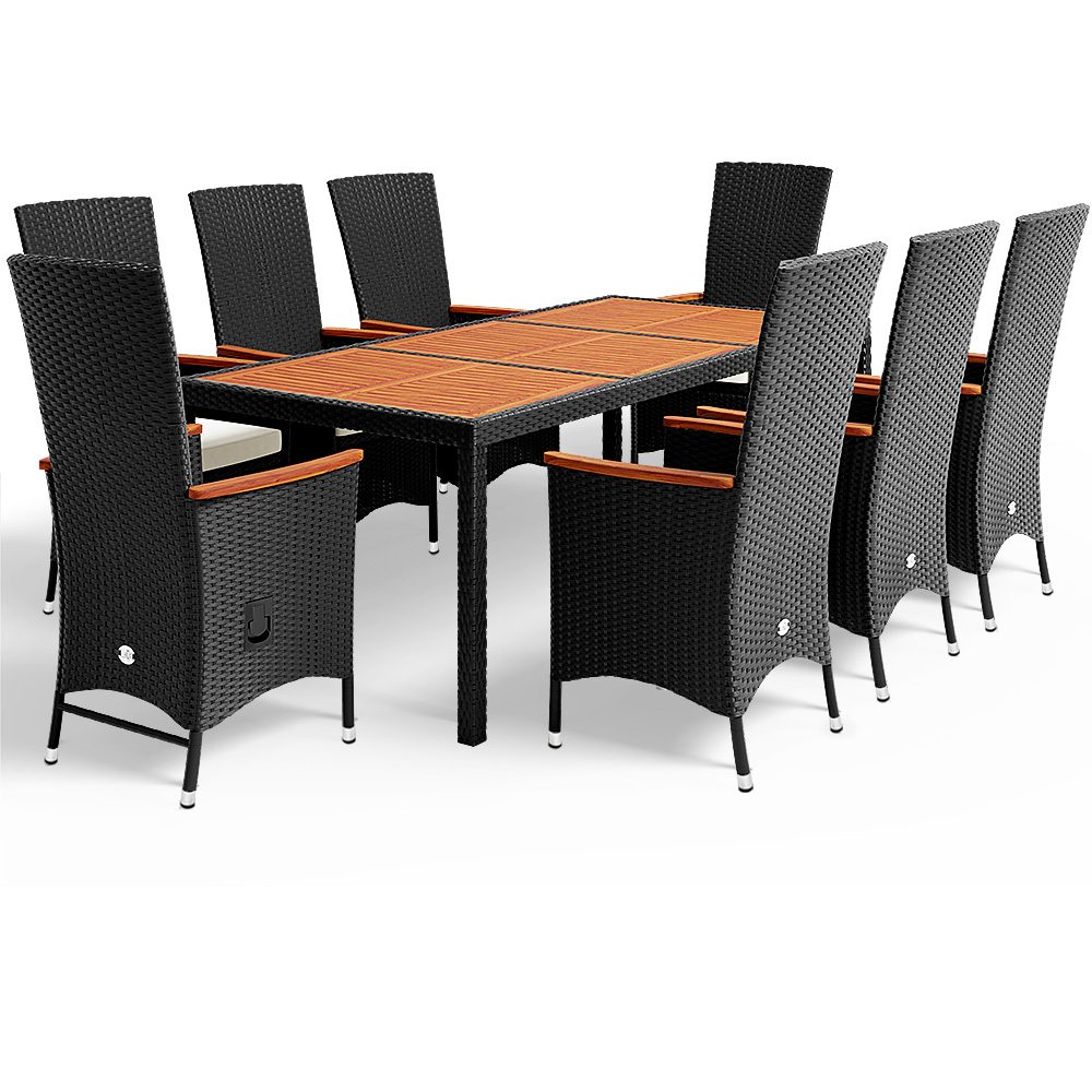Polyrattan Garten-Sitzgruppe Rio 9-tlg Schwarz verstellbar