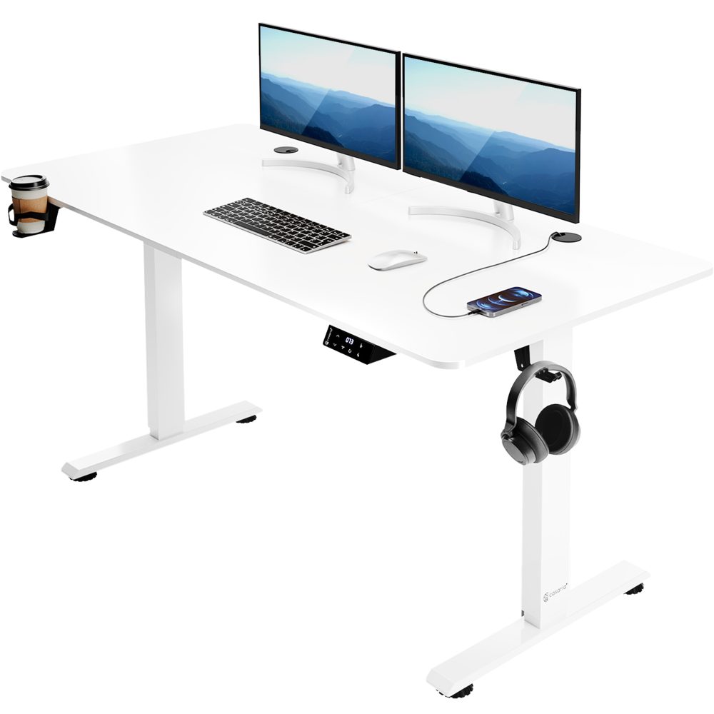 Höhenverstellbarer Schreibtisch Weiß 140x60x73-118cm