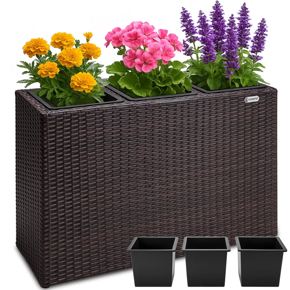 Polyrattan Blumentopf Braun 83x30,5x60cm
