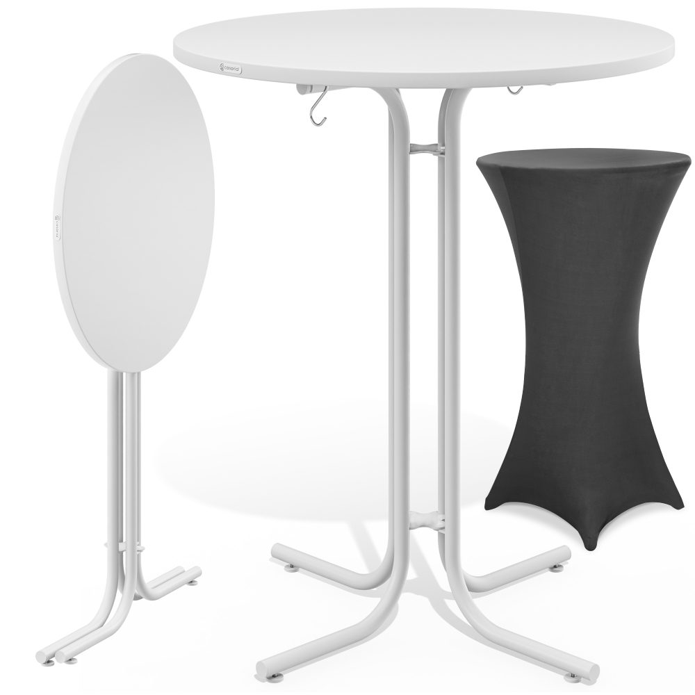 Stehtisch Weiß 110x70cm + Stehtischhusse Grau Ø70cm