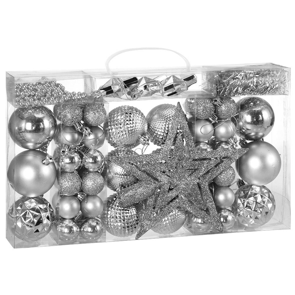 Weihnachtskugeln Silber 66 tlg in matt glänzend & glitzernd