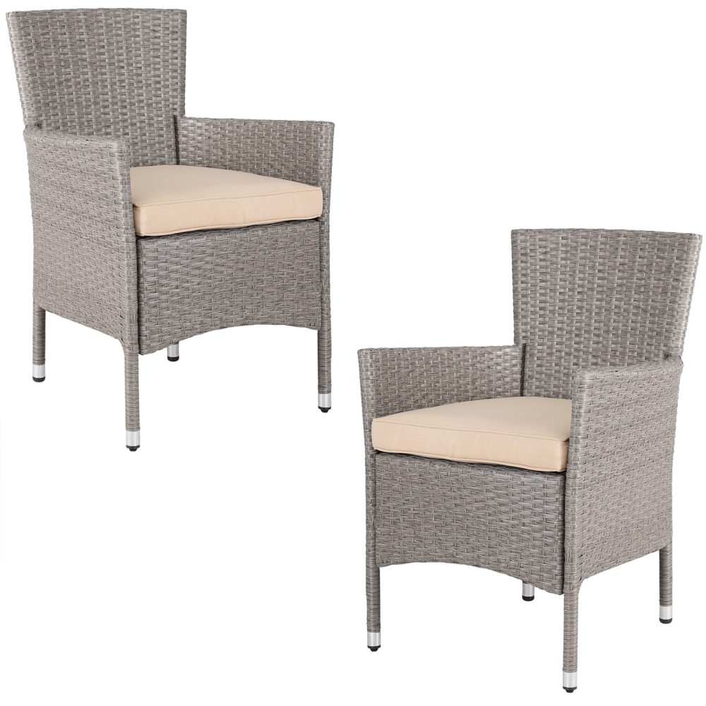 Polyrattan Gartenstuhl 2er-Set Creme/Beige stapelbar