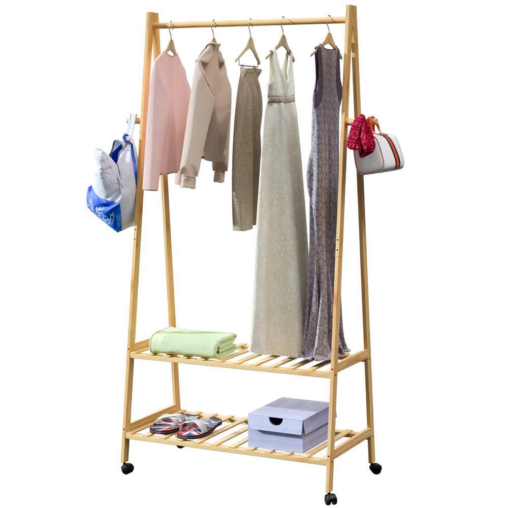 Kleiderständer Bambus mit Rollen 155x70x45cm