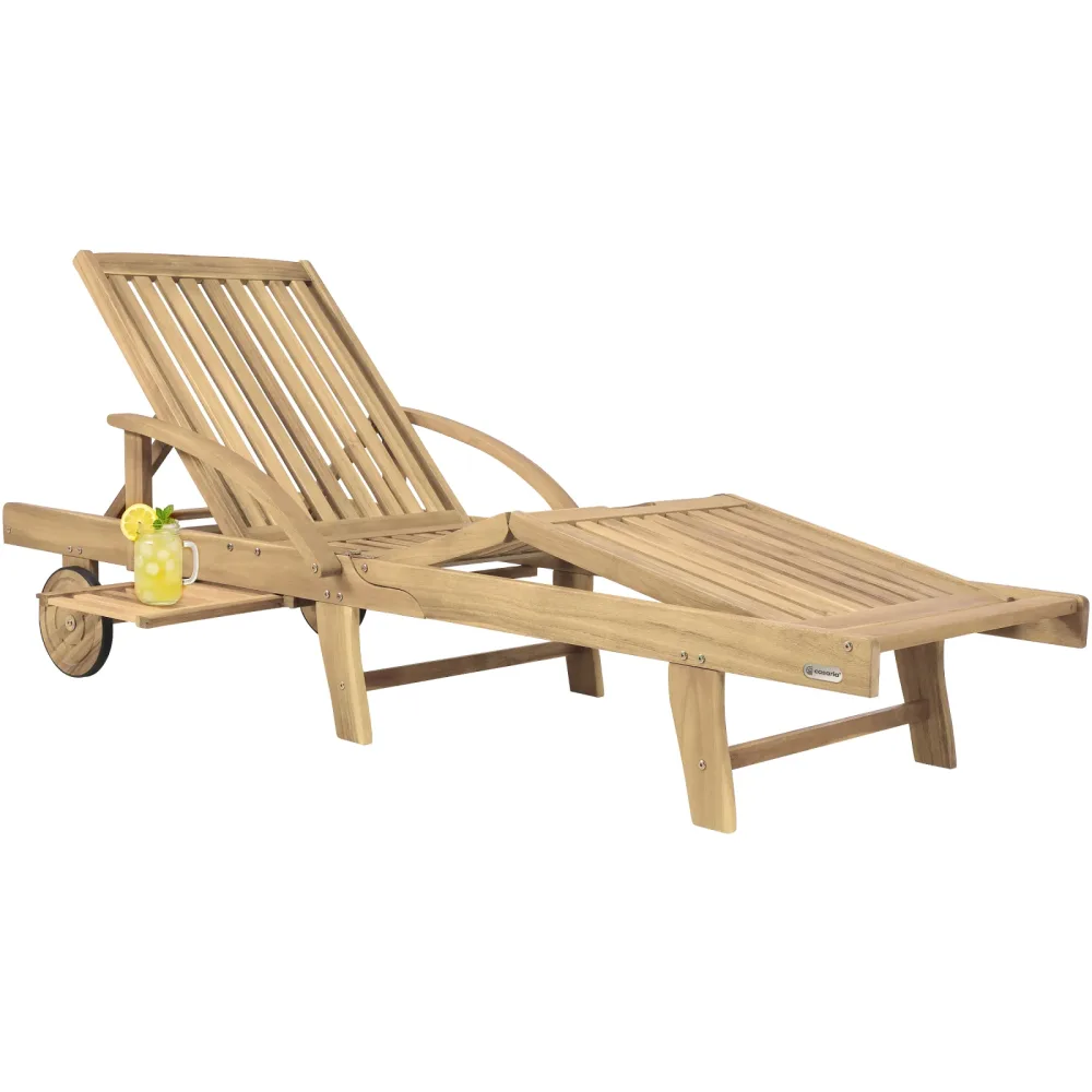 Gartenliege klappbar verstellbar Akazienholz Teak Optik Ausziehtisch Rollen
