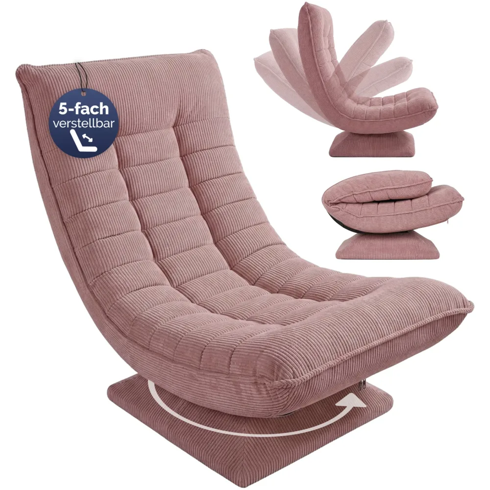 Sessel Aberdeen Dunkelpink Cord 5fach verstellbar 360 Grad drehbar klappbar