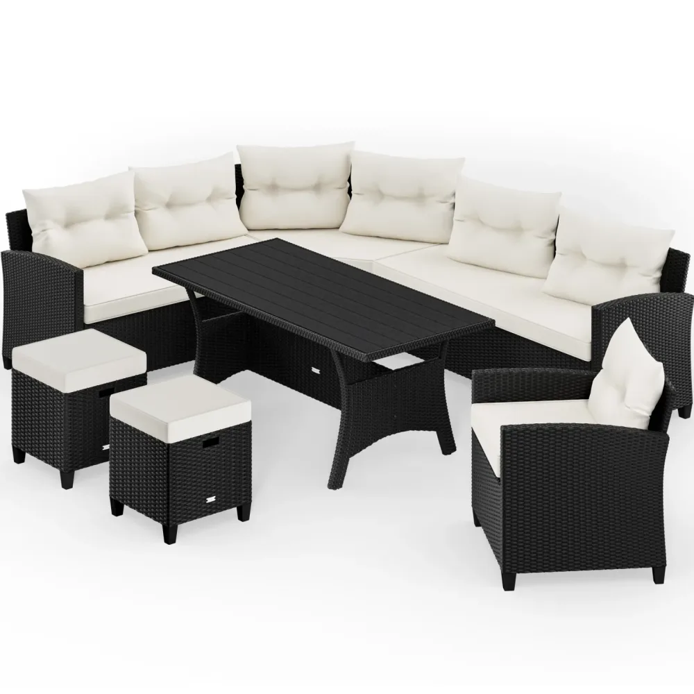 Polyrattan Ecklounge Schwarz/Creme inkl Kissen