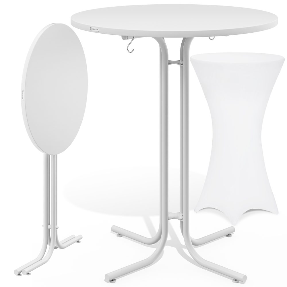 Stehtisch Weiß 110x80cm + Stehtischhusse Weiß Ø80cm
