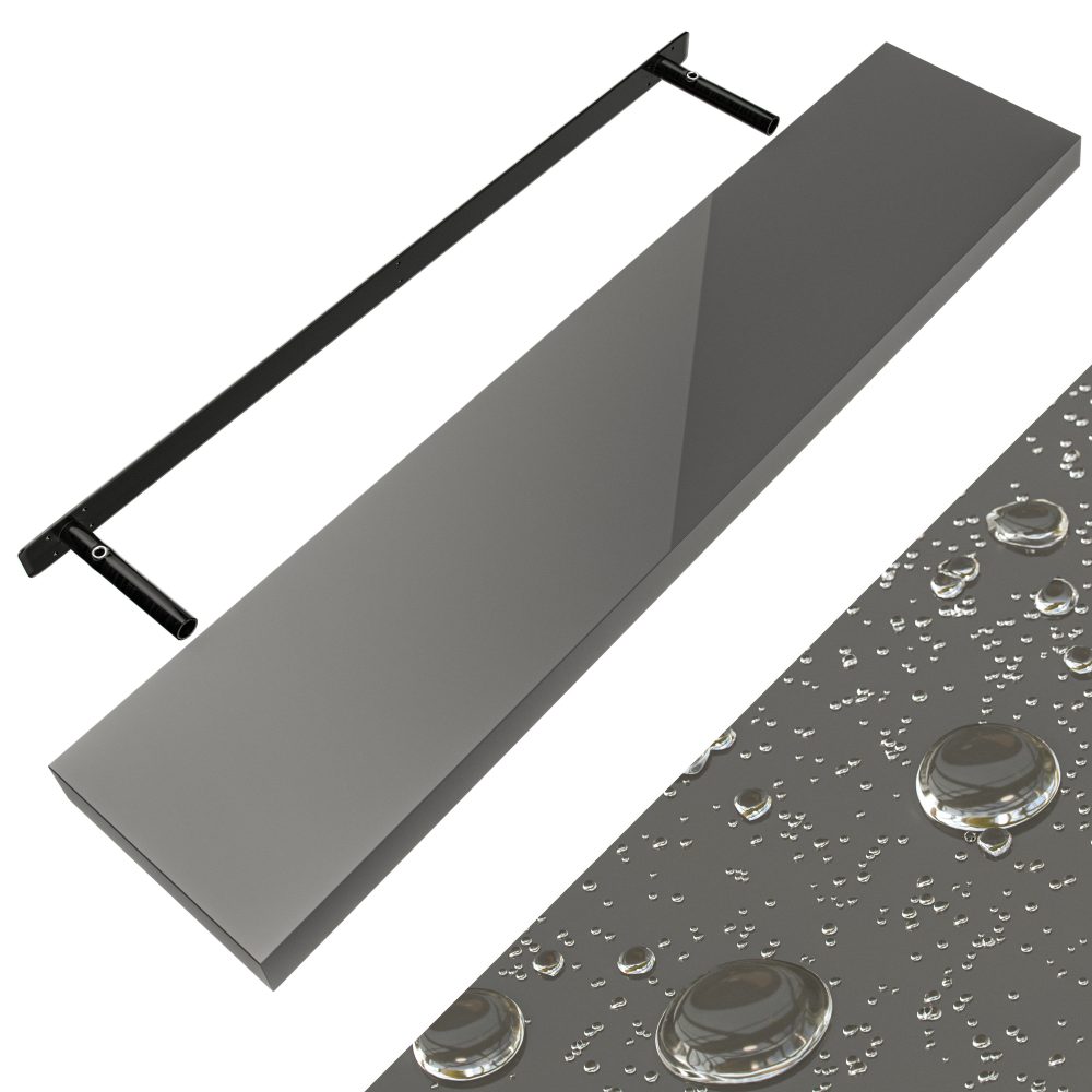 Wandregal Schweberegal 110cm Hochglanz Grau + Halterung