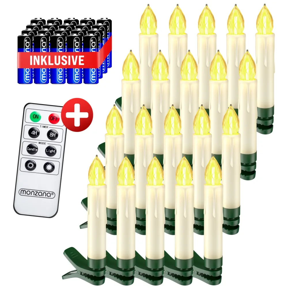 Kabellose Weihnachtsbaumkerzen LED 20er-Set Warmweiß mit Batterien & Fernbedienung