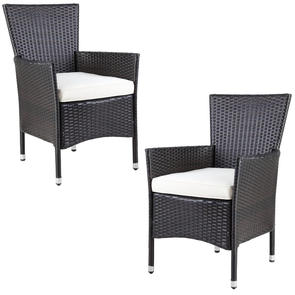 Polyrattan Gartenstuhl 2er-Set Braun/Creme stapelbar