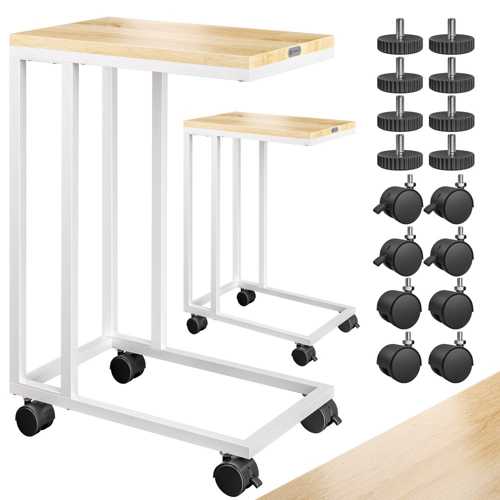 Beistelltisch Weiß 2er-Set unterfahrbar 50x35x65/70cm mobil Rollen mit Bremse