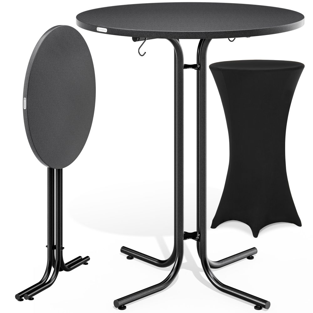 Stehtisch Grau 110x70cm + Husse Schwarz Ø70cm