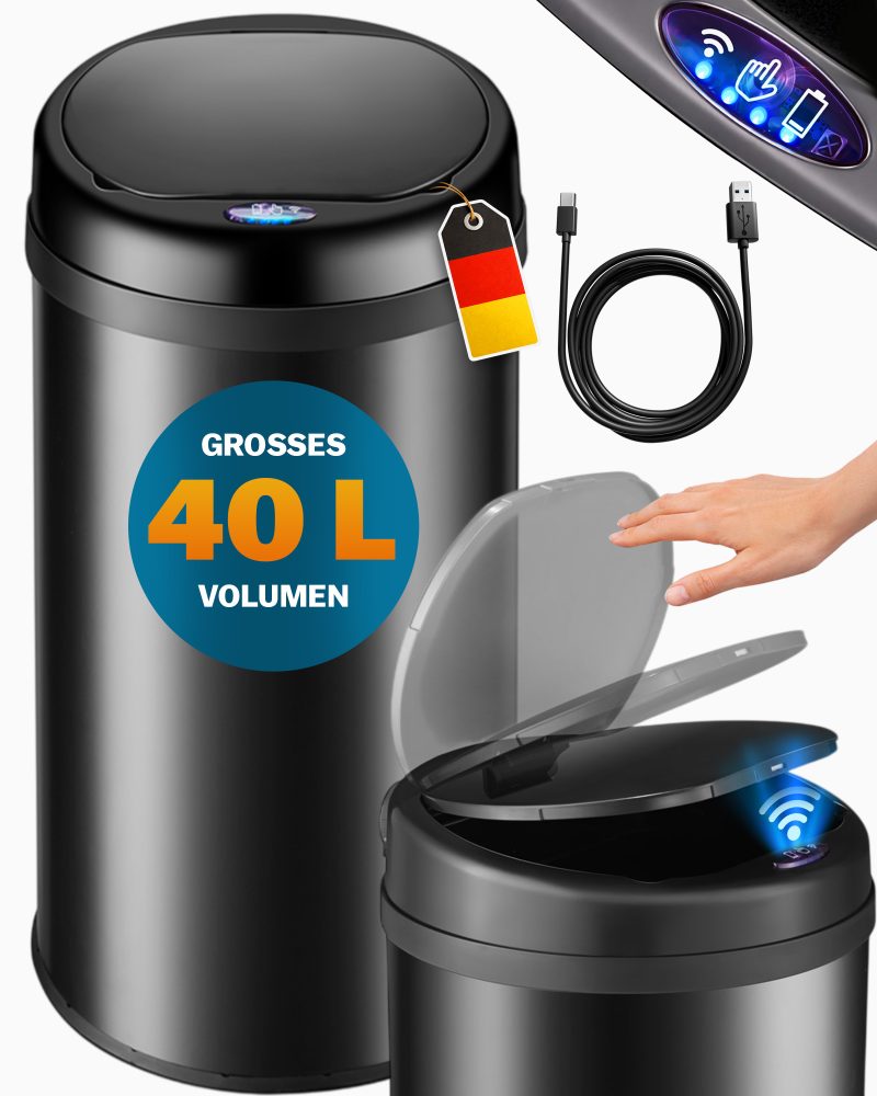 Sensor Mülleimer Schwarz Edelstahl 40L