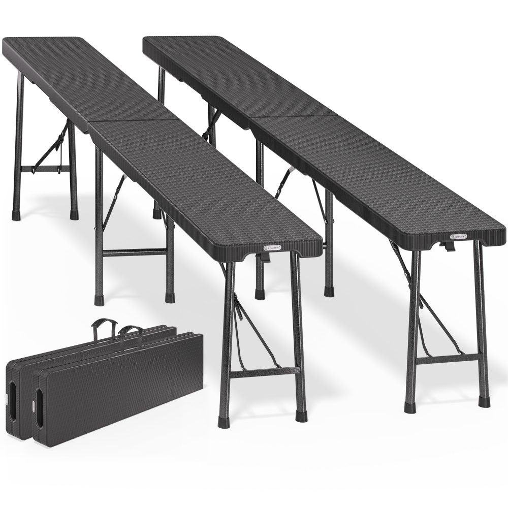 Bierbank 2er-Set Weiß Kunststoff 180cm