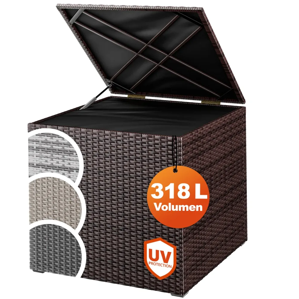 Gartenbox Polyrattan 318L Braun mit Innenverkleidung wetterfest