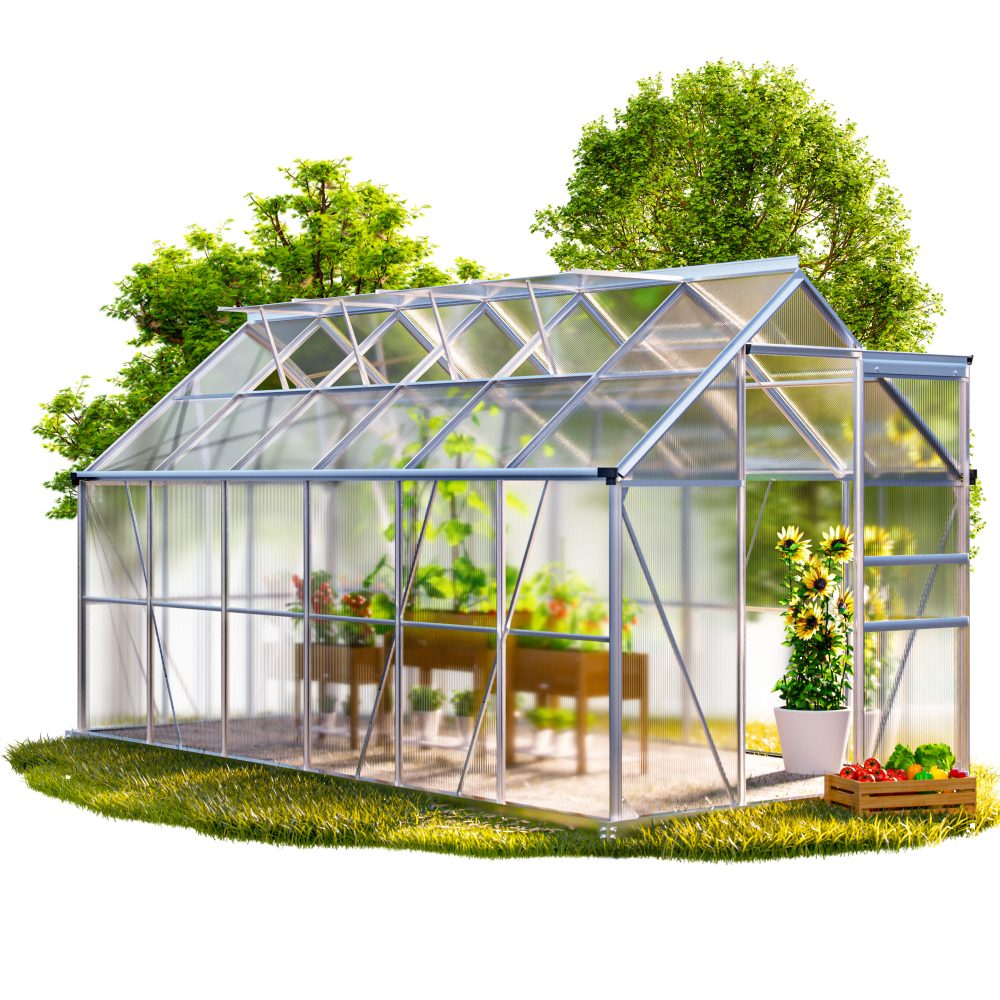Alu Gewächshaus 380x190x195cm 4 Dachfenster