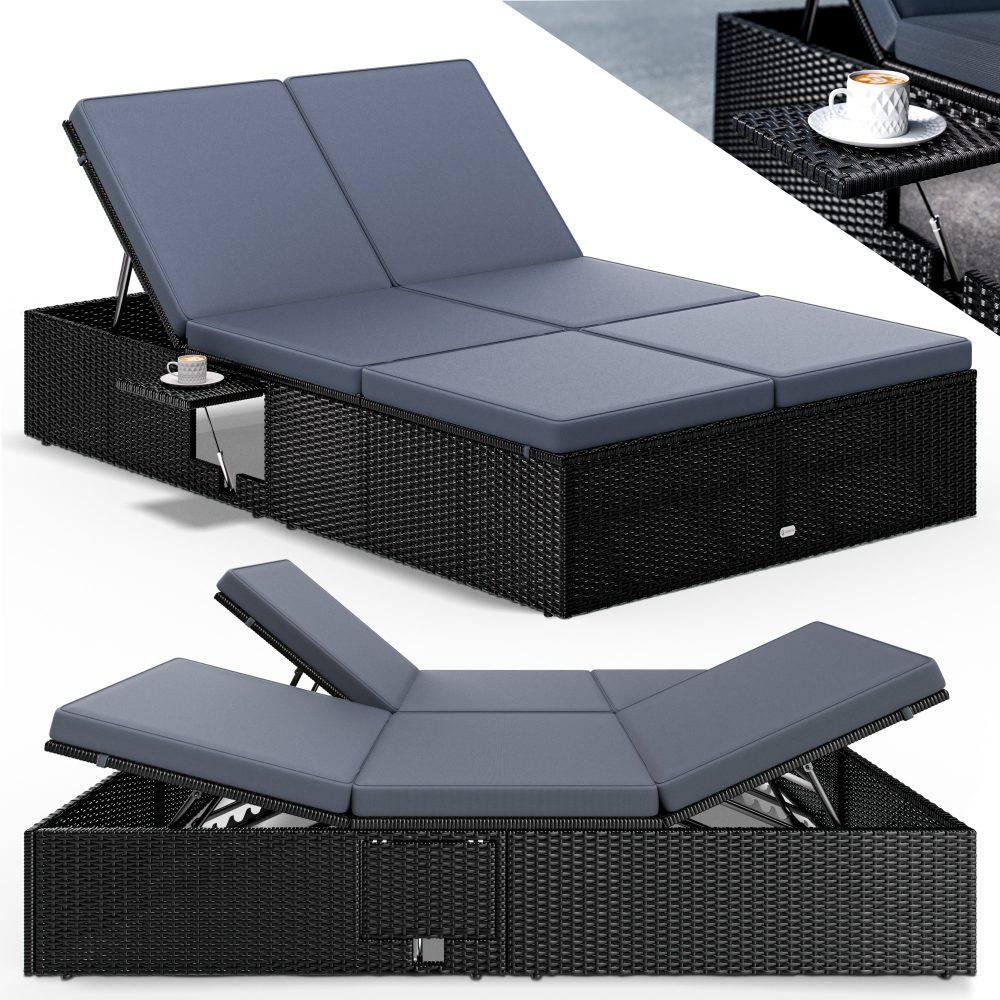 Polyrattan Gartenliege Schwarz/Anthrazit 200x115x33cm