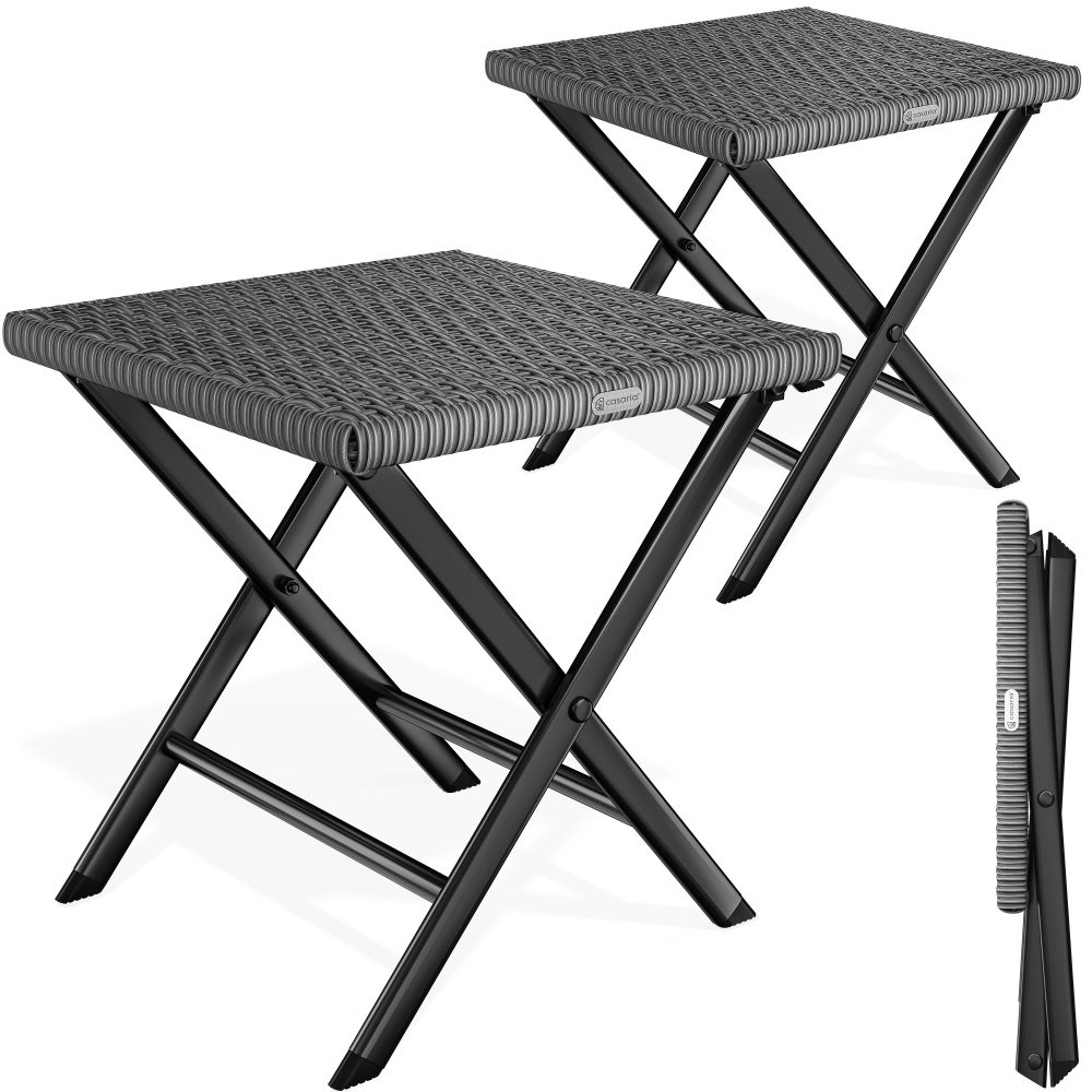 Polyrattan Klapphocker Anthrazit 2er-Set 3in1 120kg Belastbarkeit 43x40x44cm klappbar leicht tragbar außen wetterfest