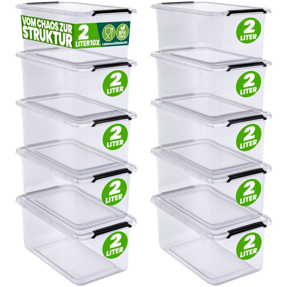 Aufbewahrungsbox 10er-Set 20x15x12cm 2L transparent stapelbar BPA-frei