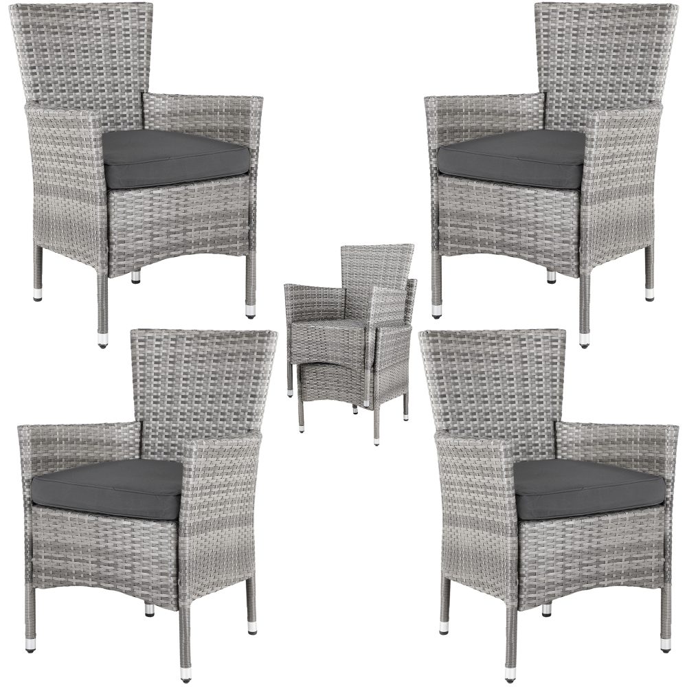 Polyrattan Gartenstuhl 4er-Set Grau/Anthrazit stapelbar