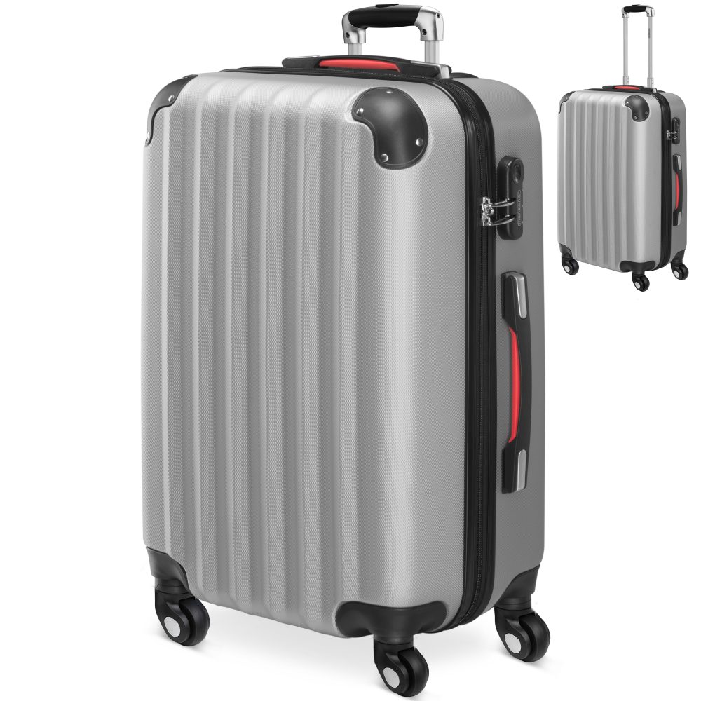 Hartschalenkoffer L Rollen 360º Reisekoffer 62L Silber ABS