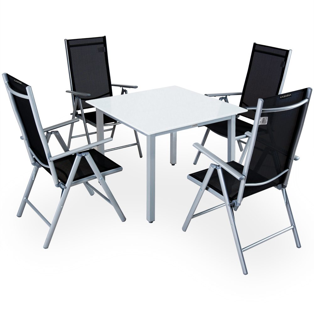 Garten-Sitzgruppe Bern 5-tlg Silber Alu Milchglas