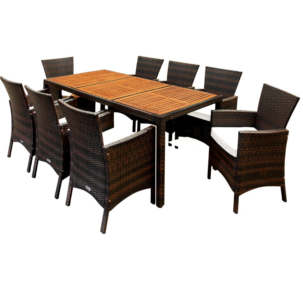 Polyrattan Garten-Sitzgruppe Rom 9-tlg Braun Akazienholz