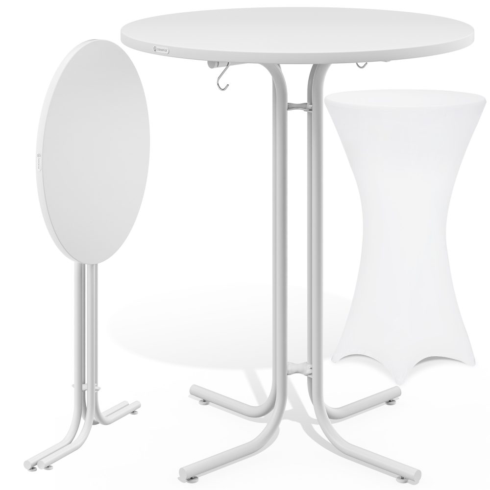Stehtisch Weiß 110x70cm + Stehtischhusse Weiß Ø70cm