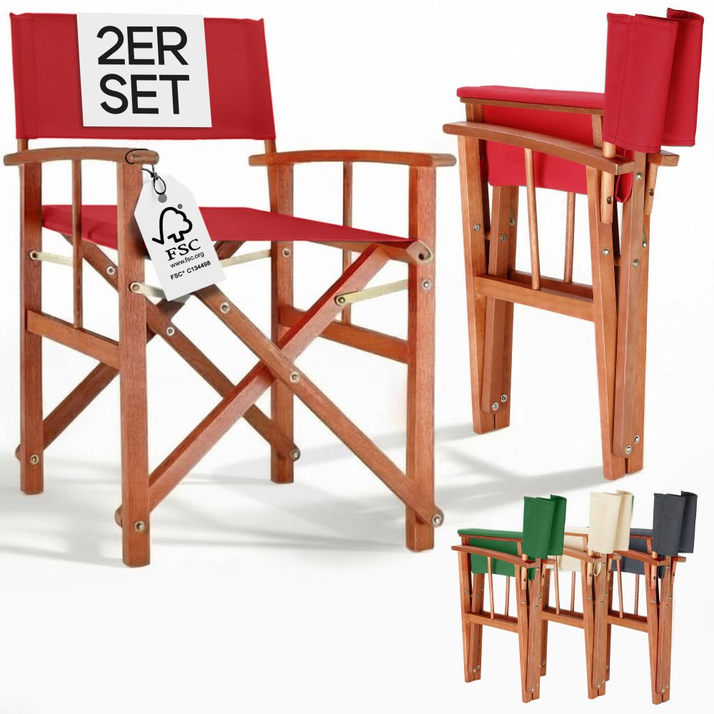 Regiestuhl Rot 2er-Set Eukalyptusholz FSC®-zertifiziert Klappbar