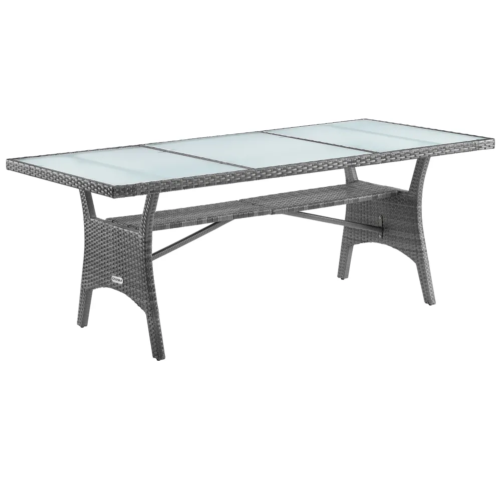 Polyrattan Gartentisch Takeo Grau 190x90x74cm Glas